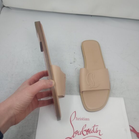 Christian Louboutin Leche Pink Cream Flat CL Logo Mule Slide Sandal - Picture 3 of 10